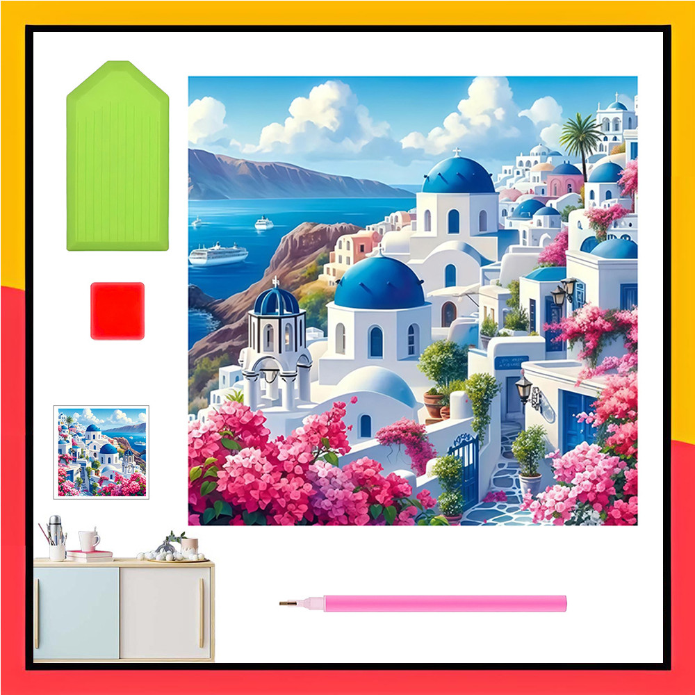 Pintura diamante quadrada 5d Santorini Morning Light DIY pintura diamante
