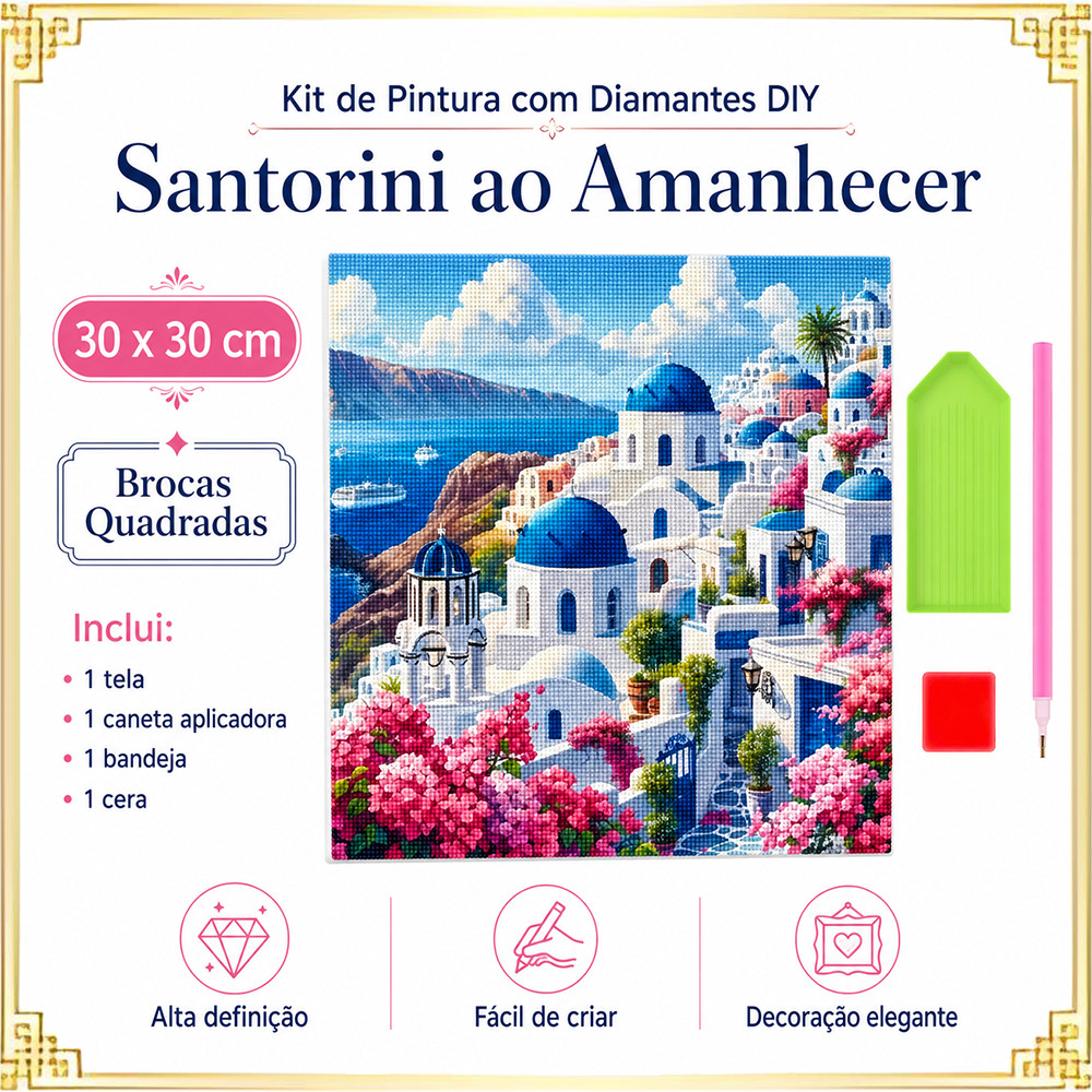 Conjunto de pintura diamante adulto 5D Santorini Morning Light 30x30cm Decoração de parede adequada para DIY feito à mão