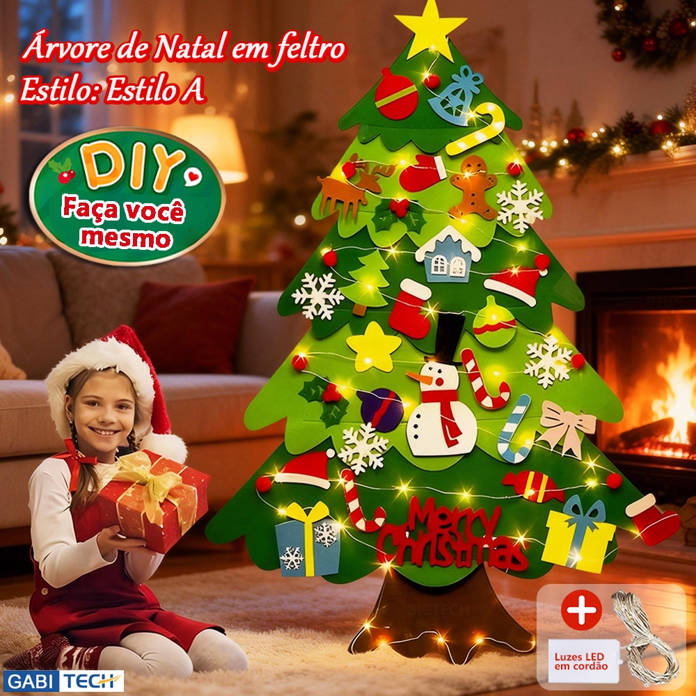 Árvore De Natal Montessori Em Feltro DIY Com 32 Pcs Ornaments E LED String Lights Detachable Wall Hanging Ornaments