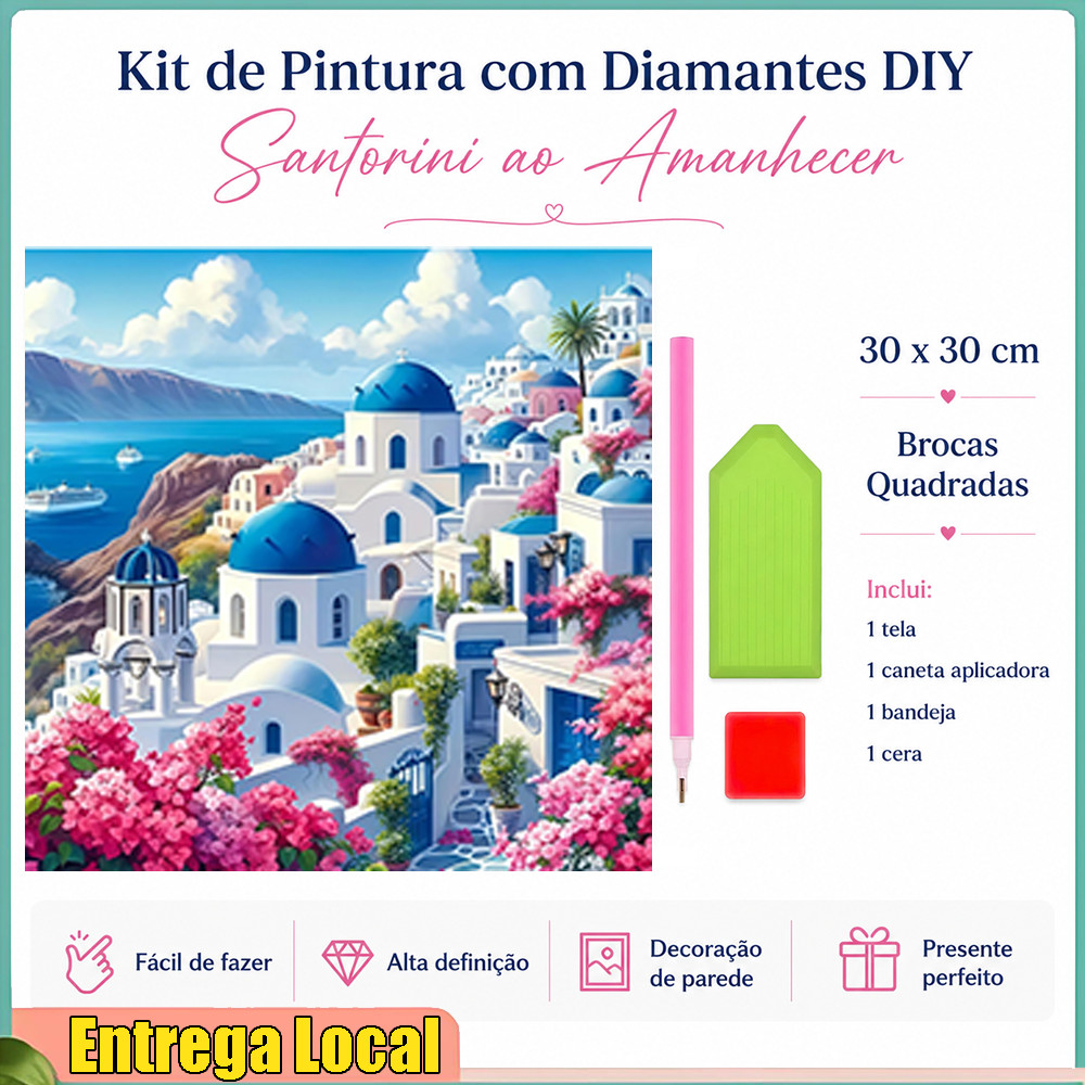 Conjunto de pintura diamante DIY Santorini Morning Light 30x30cm Operação simples adequada para decoração de casa