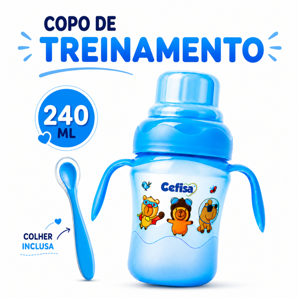 Copo Treinamento 240ml Antivazamento + Colher Silicone