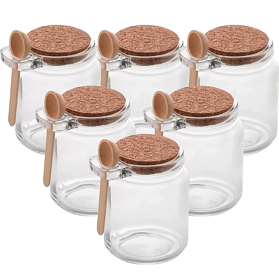 Kit Pote de Vidro 240ml com Tampa de Rolha e Colher de Bambu Lyor – Saleiro Porta Temperos Cozinha