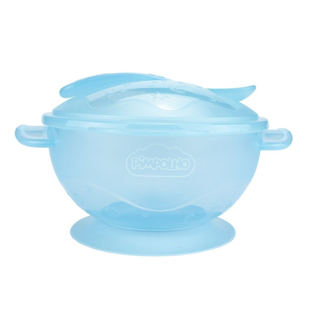 Kit Tigela Prato Papinha Alimentação Bebe Refeição Portátil Tigelinha c/ Ventosa Tampa e Colher Menino Azul +6m Livre de BPA Pimpolho 240ml Resistente Presente Enxoval