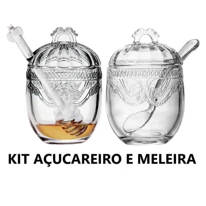LYOR - Kit açucareiro e meleira com Colher e Tampa Imperial 240ml Cristal Ecológico