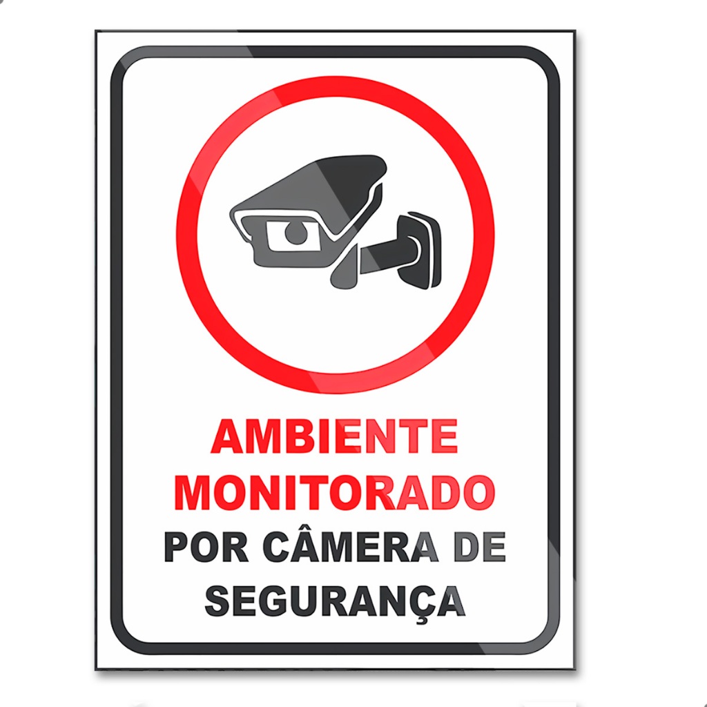 Kit 5 Placas Ambiente Monitorado Câmera Segurança 15x20cm PS Aviso Muro Loja Portão Interno Externo