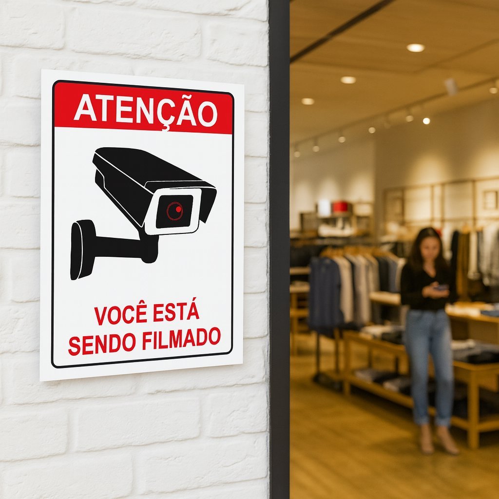 Placa Ambiente Monitorado 24h – Você Está Sendo Filmado – Placa de Segurança CFTV p/ Loja e Empresa