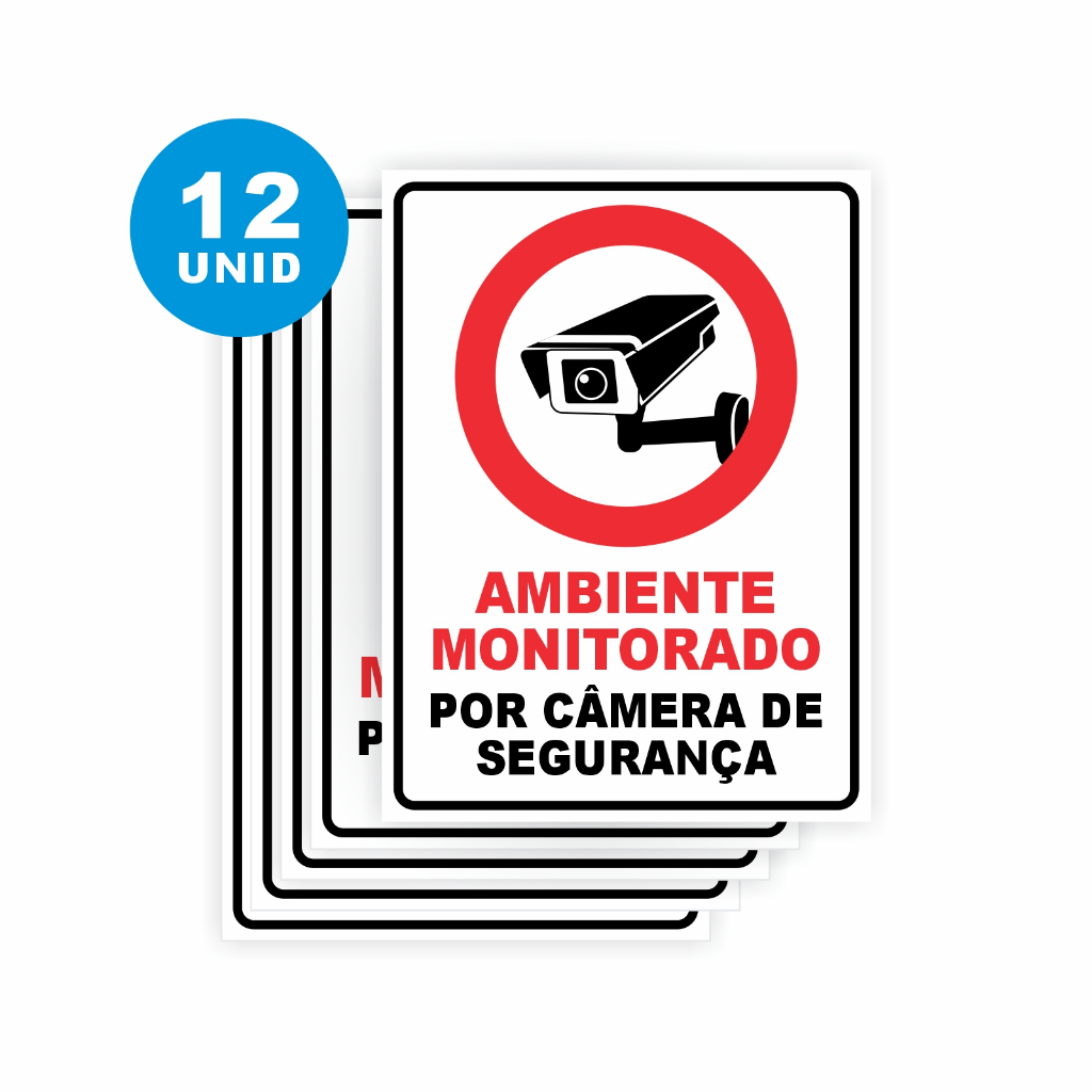 Kit 12 Placas Ambiente Monitorado Por Câmera De Segurança