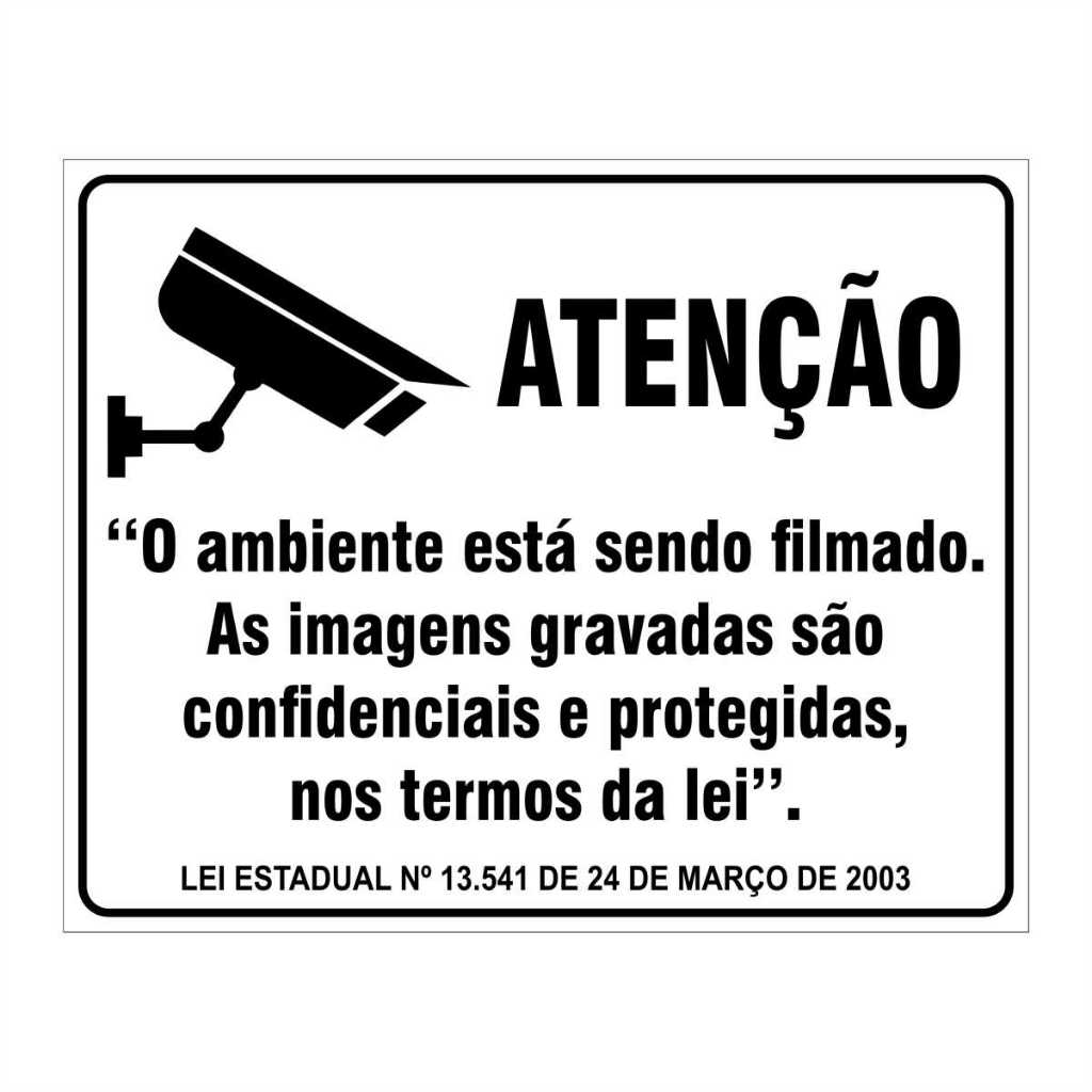 Placa Aviso Ambiente Monitorado 20x15cm - Pvc 1mm
