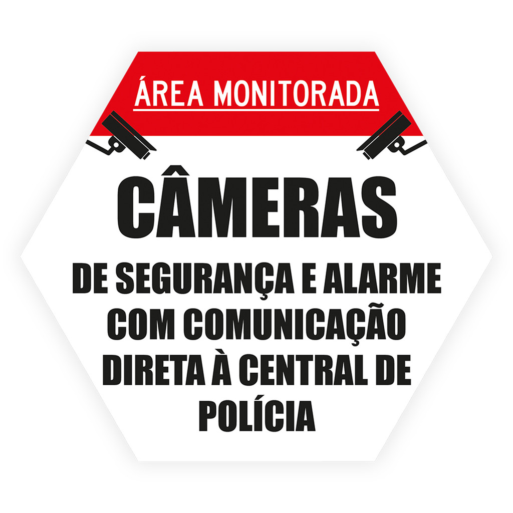 Kit 5 Placas hexagonal ambiente monitorado câmeras 30x20 cm