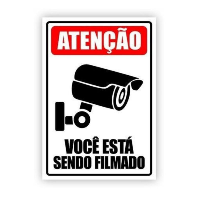 Placa Ambiente Monitorado 24h | Você Está Sendo Filmado | Segurança Câmera | PVC PS Com fita dupla face