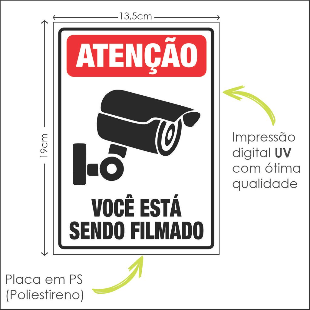 1 uni Placa Ambiente Monitorado Câmeras Segurança