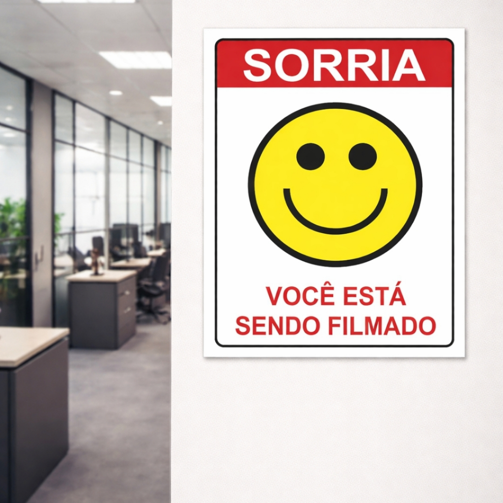Placas Sorria voce esta sendo filmado Ambiente monitorado Monitoramento 24 horas Plaquinhas