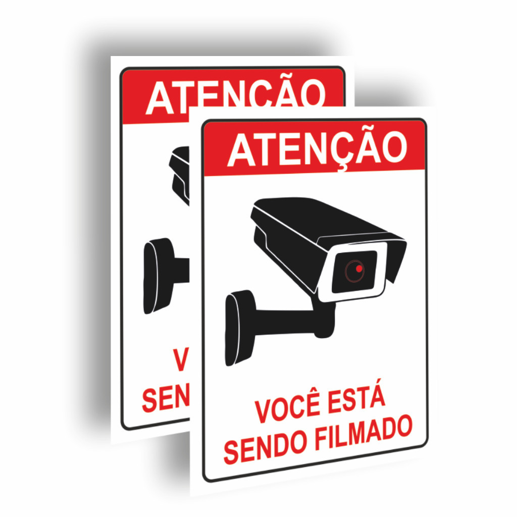 Placas Ambiente monitorado Monitoramento 24 horas Plaquinhas Voce esta sendo filmado com Dupla Face