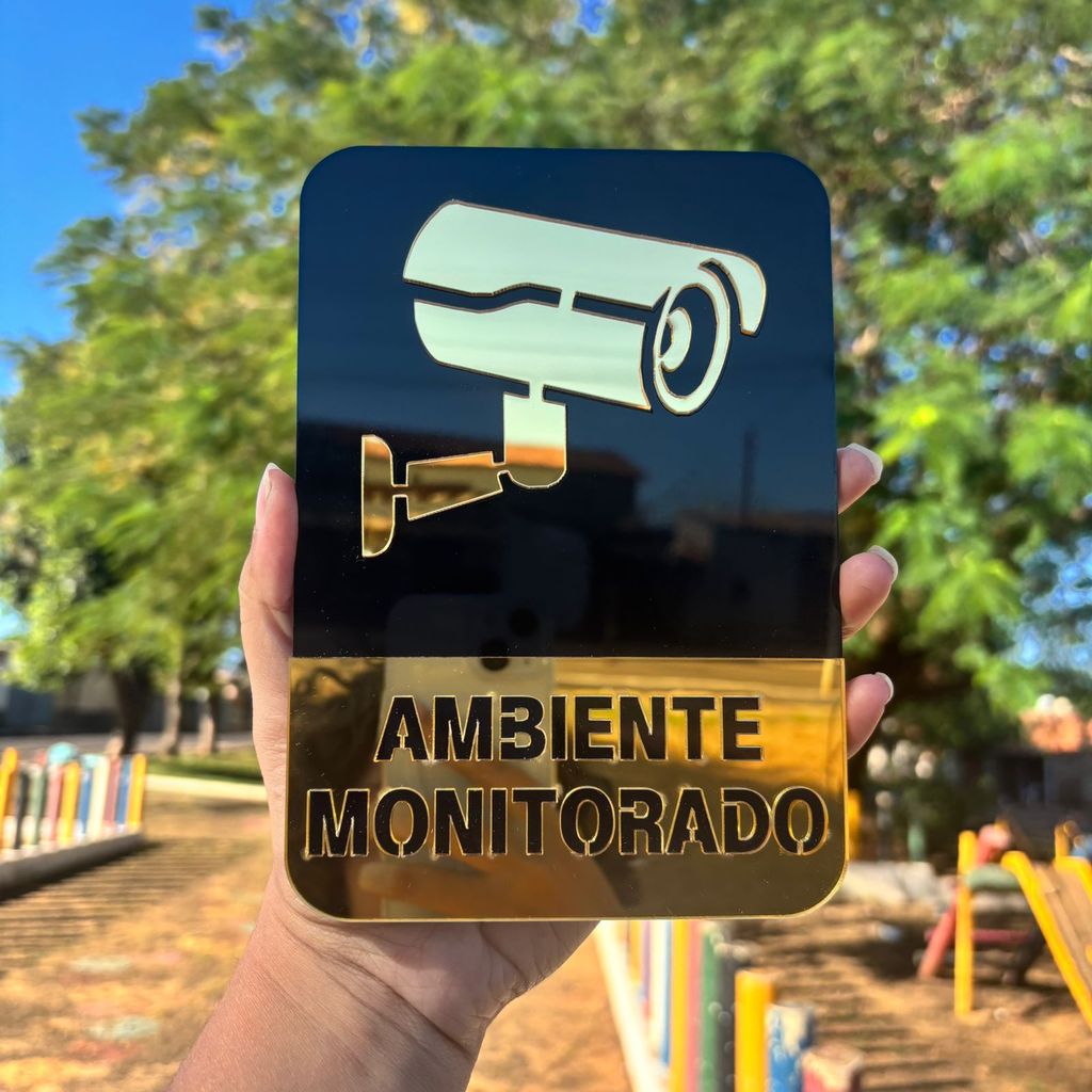 Placa De Sinalização sala Acrílico Espelhado Ambiente Monitorado
