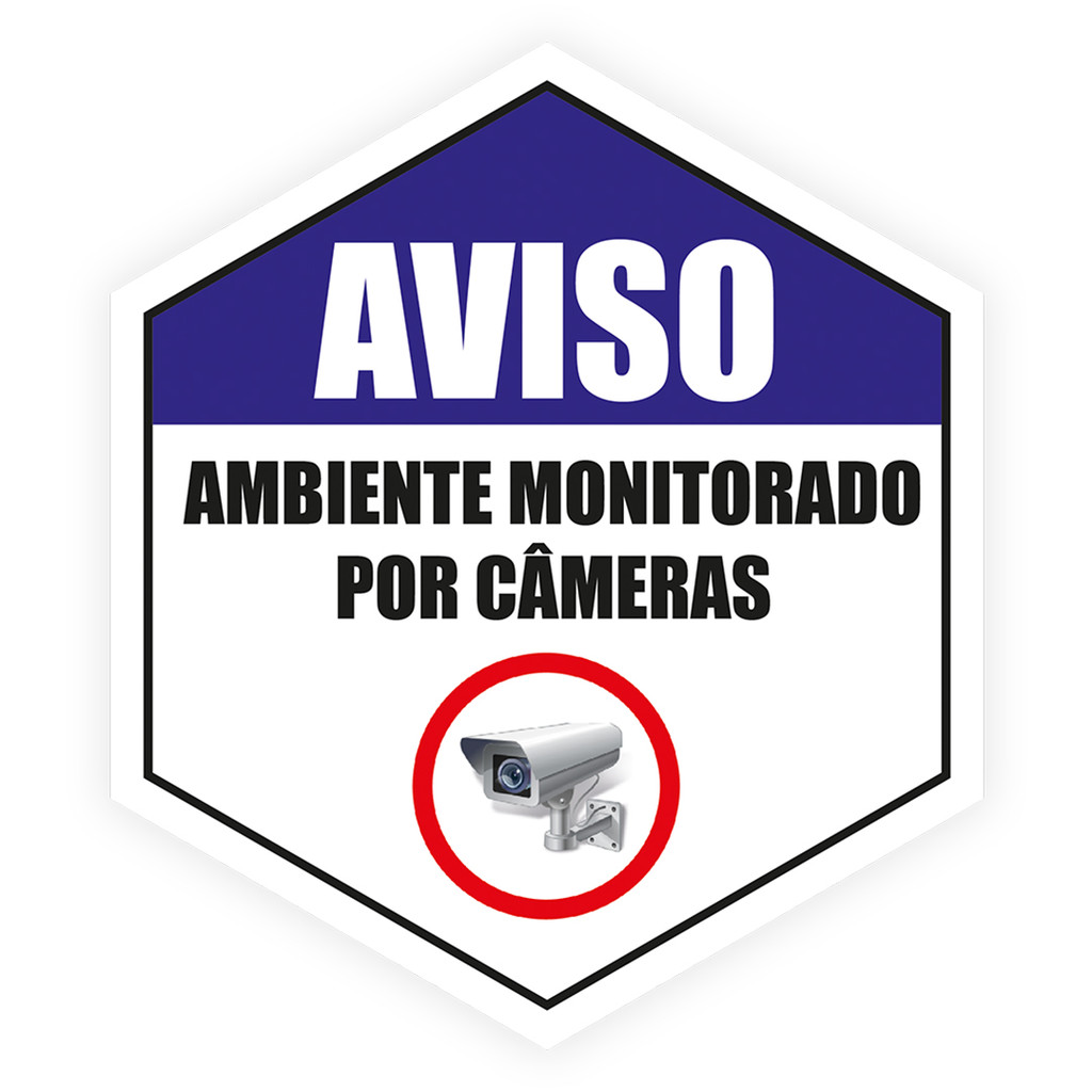 Placa Hexagonal 17x15 Cm - Aviso Ambiente Monitorado