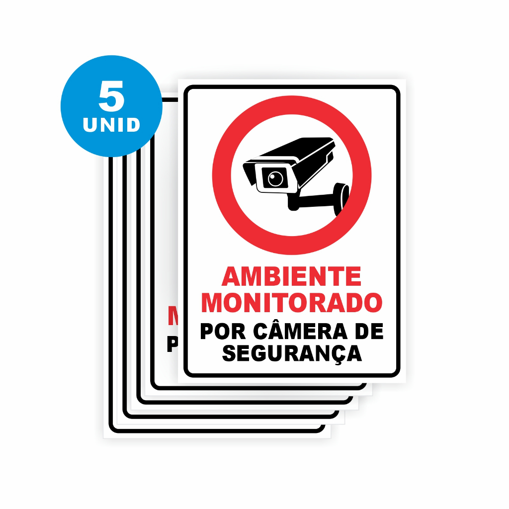 5 Placas Ambiente Monitorado Por Câmeras De Segurança Ps 1mm