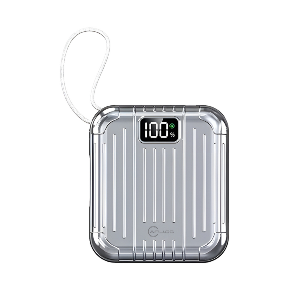 Power Bank 10.000mAh com 2 Cabos Embutidos, Display Digital e Carregamento Rápido 22.5W Prata