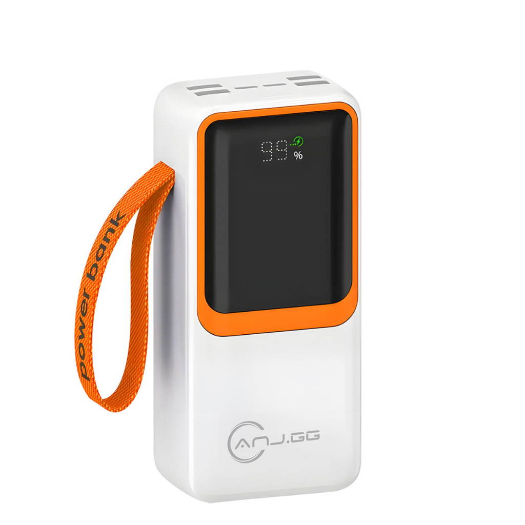 Power Bank 30000mAh com Display Digital, 6 Saídas, Cabos Embutidos e Super Carregamento 22.5W Branco