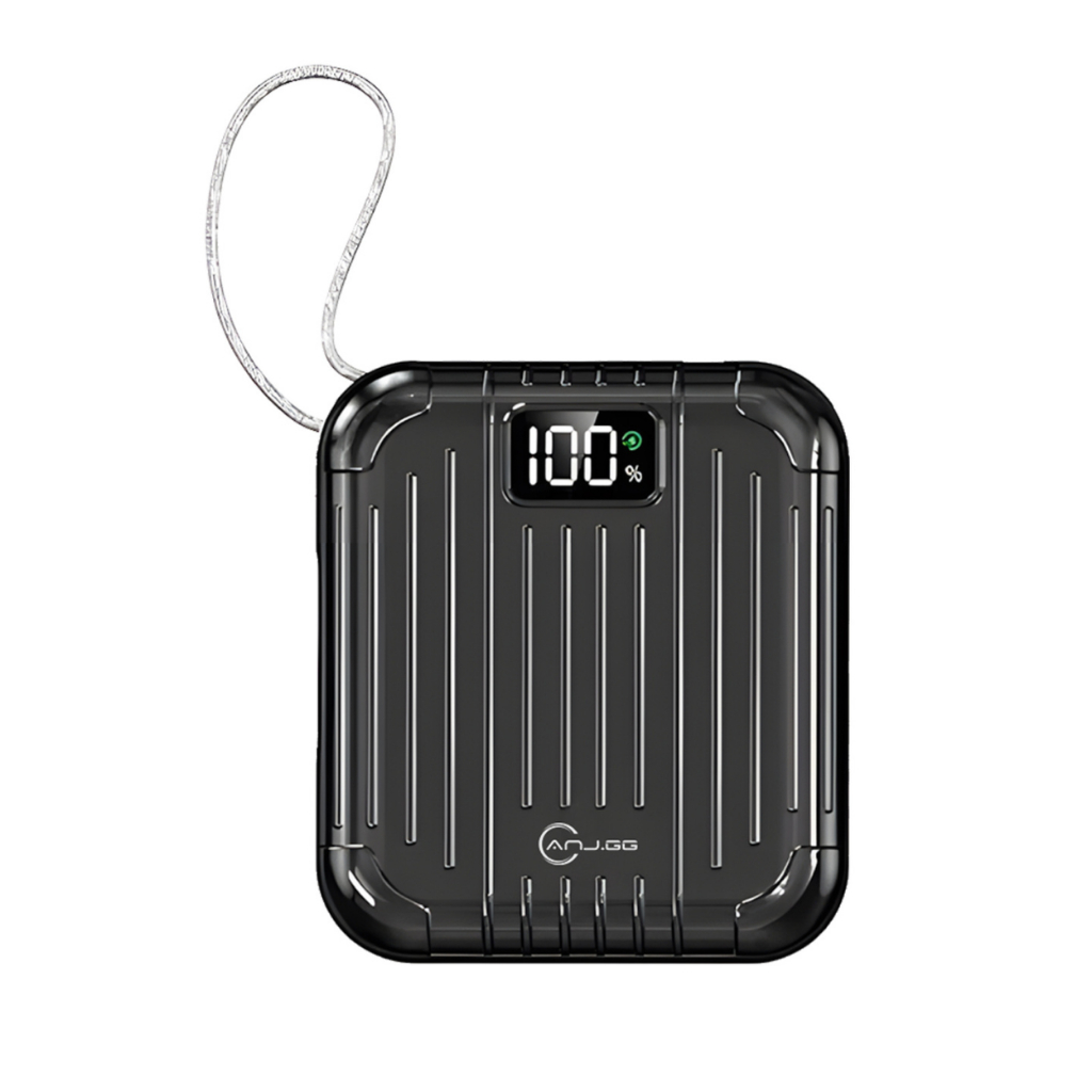Power Bank 10.000mAh com 2 Cabos Embutidos, Display Digital e Carregamento Rápido 22.5W Preto
