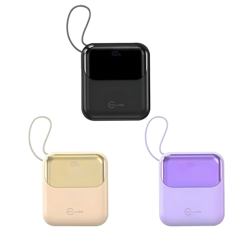 Power Bank 10.000mAh com Display Digital, 22.5W de Potência e 2 Cabos Embutidos Bege