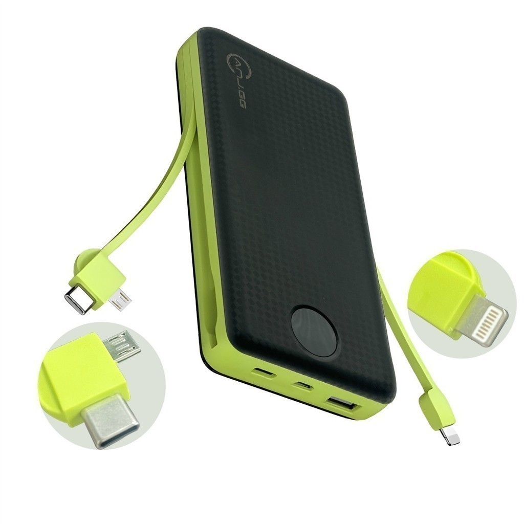 Power Bank 20000mAh com Cabos Embutidos Tipo C Micro USB Lightning Carregador Portátil Rápido