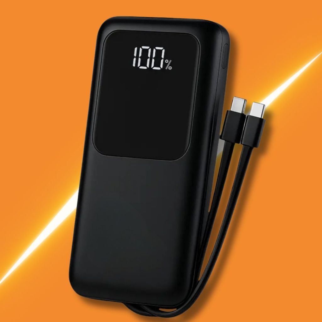 Power Bank 20000mah Portátil  Com Display Digital E Cabos Embutidos Para Celular  Carga Rápida Uso Diário