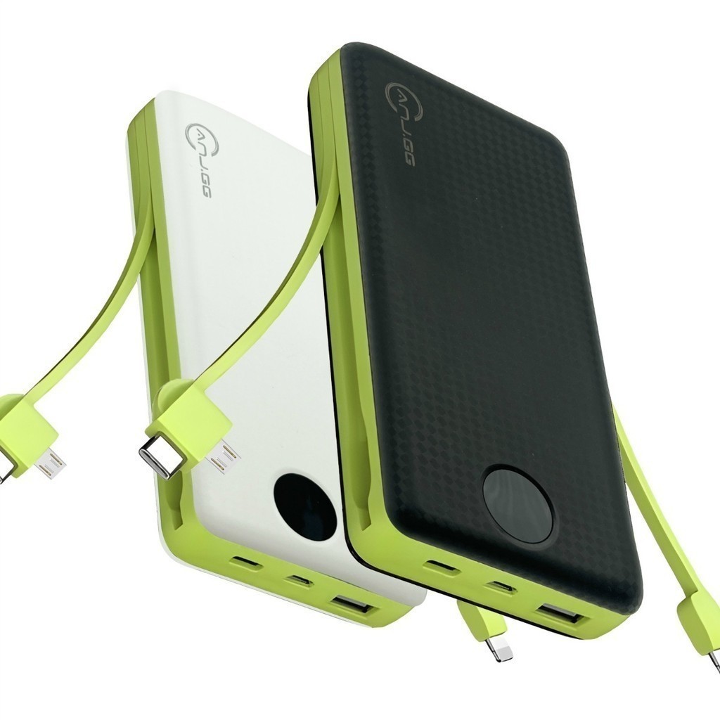 Power Bank 20000mAh com Cabos Embutidos Tipo C Micro USB Lightning Carregador Portátil Rápido