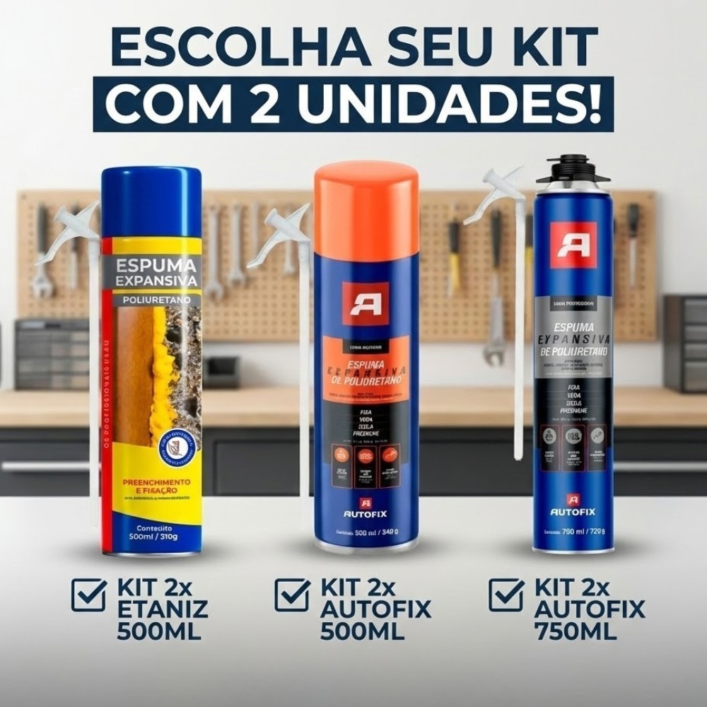 Kit 2 Espuma Expansiva Spray Veda Frestas 330ml 500ml e 750ml