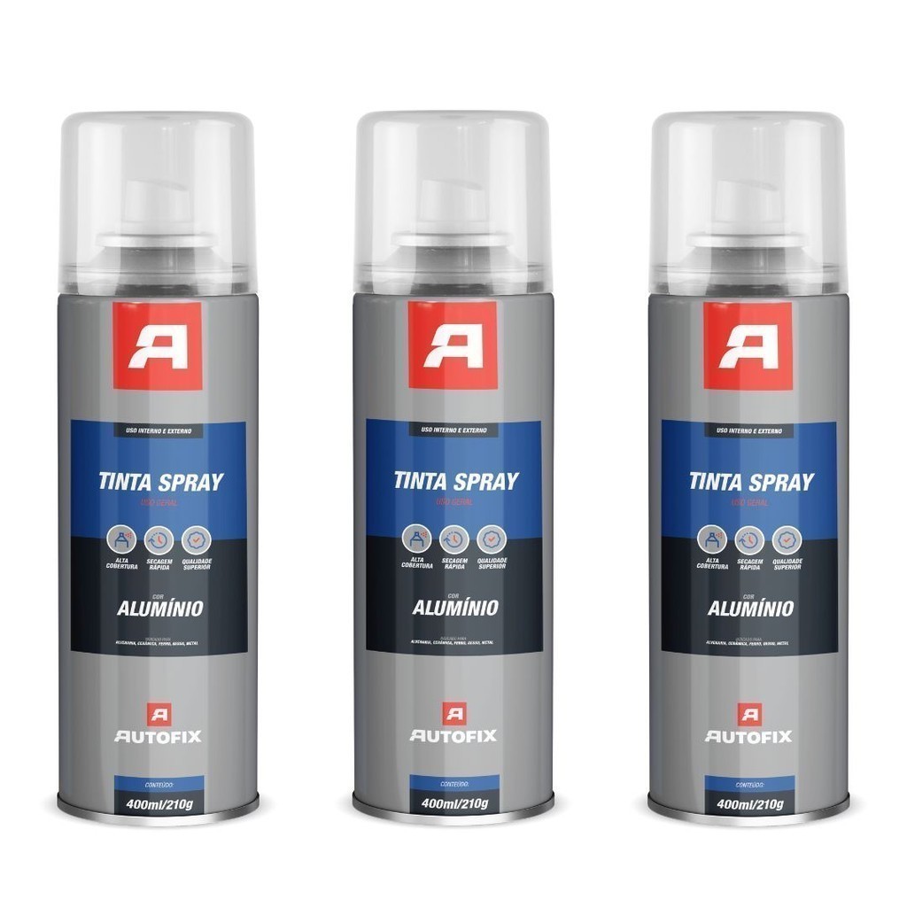 Kit 3 Tintas Spray 400ml Autofix - Ideal para Uso Geral na Cor Alumínio! Ok max
