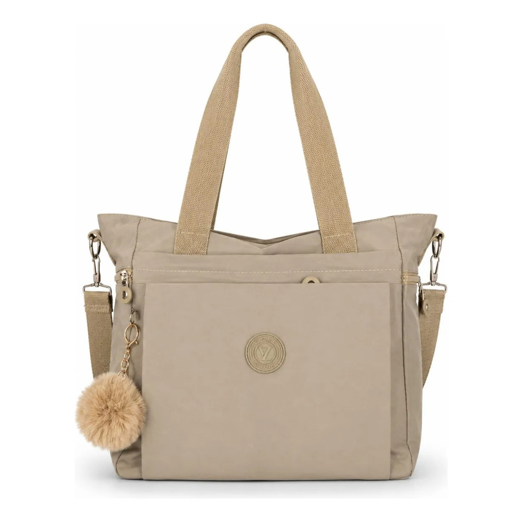 Bolsa Feminina Nylon Impermeável Tote Transversal Grande Alça Ajustável Chaveiro Faculdade Viagem Elegante Minimalista