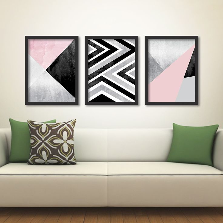 Kit Quadros Decorativos  Abstrato Triângulo Cinza Arte Pintura Artística Figura Decoração Sala