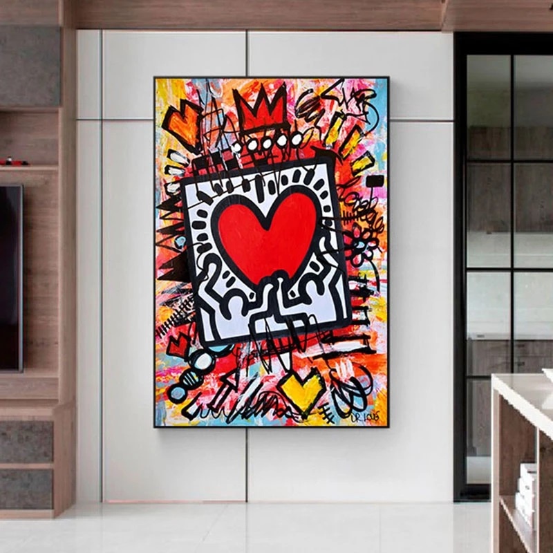 Quadro decorativo 1 peça 40x60 Pintura abstrata arte de rua para parede pop grafite de coração para sala quarto