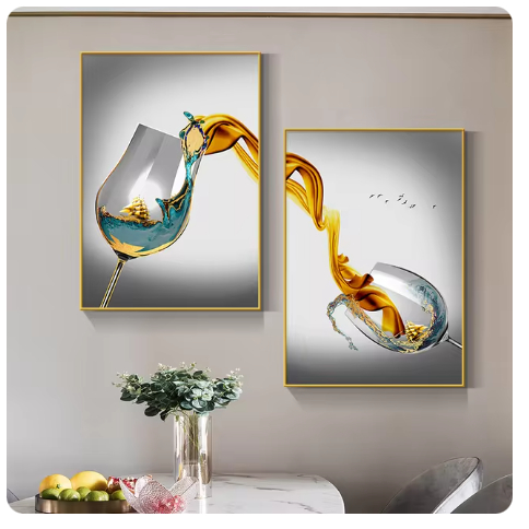 Quadro Decorativo luxo vinho arte da parede  dourado veleiro pintura sala jantar cozinha decoração  e impressões