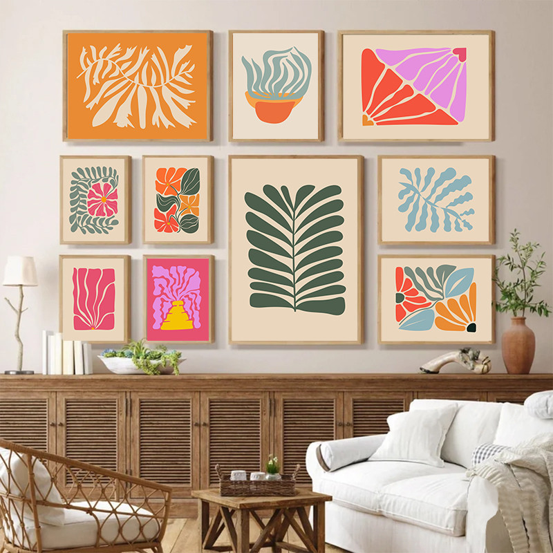 Pôster De Onda Botânica Abstrata Flor Vintage Vibrante Colorido Arte De Parede Pintura Em Tela Para Decoração De Sala De Estar