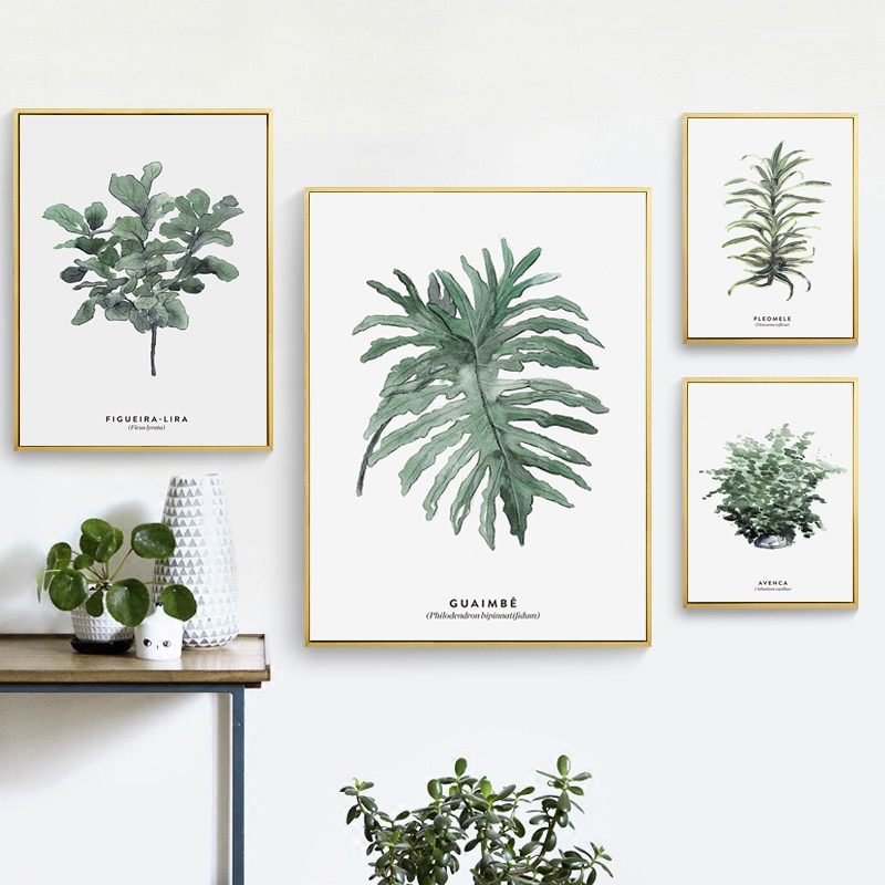 Nórdico Planta Verde Folha Cartazes De Lona Moderna Pintura Da Arte Da Parede Poster Estética Fotos Para Sala De Estar Decoração De Casa