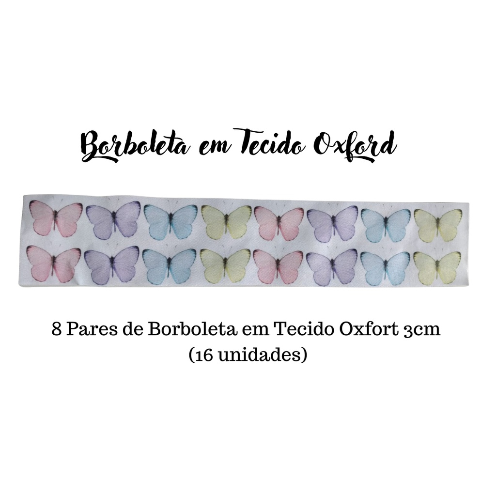 Borboleta em Tecido Oxford 3cm (16 Unidades = 8 Pares) para Laços e Tiaras