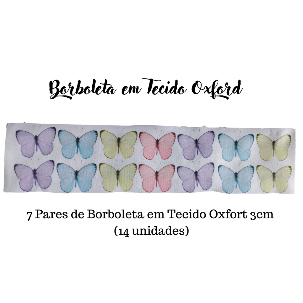 Borboleta em Tecido Oxford 4cm (14 Unidades = 7 Pares) para Laços e Tiaras