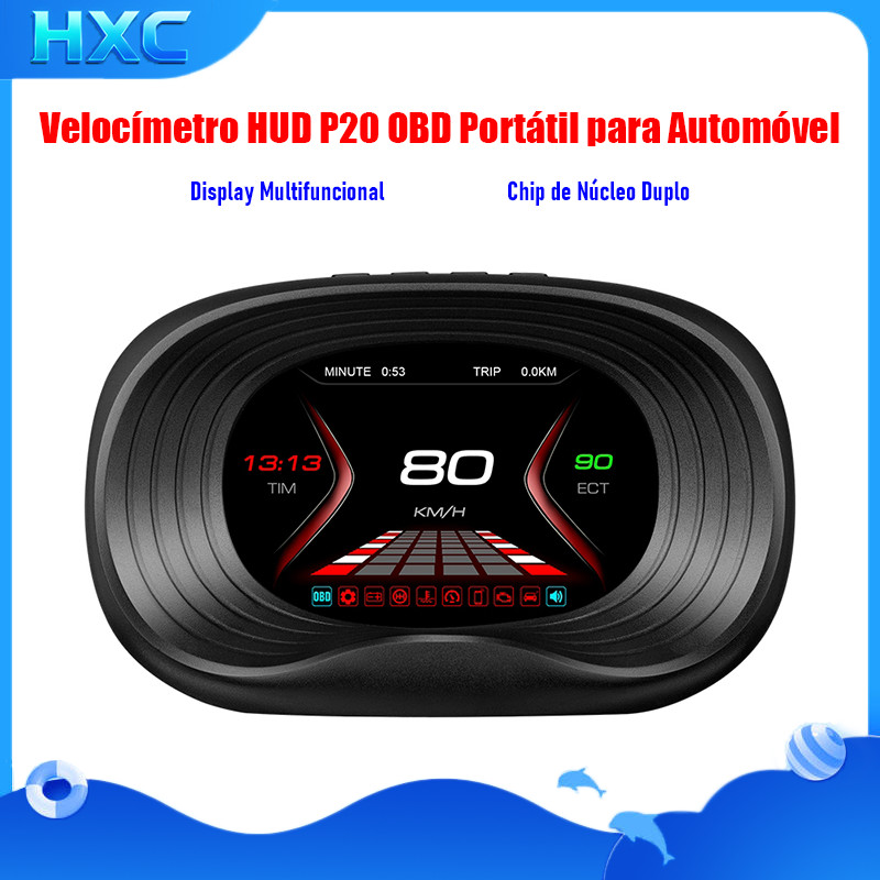 P20 OBD Carro Portátil HUD Head-up Display LCD Painel De Velocidade Em Tempo Real RPM Turbo Teste De Freio