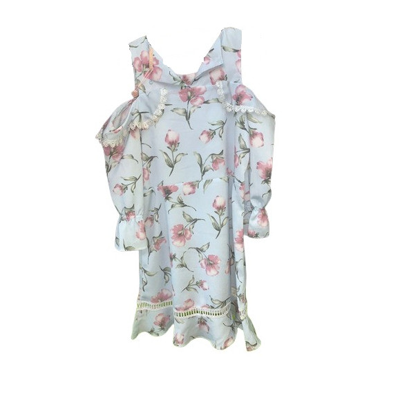 Vestido Infant Luxo No Shoulder Azul Florido Petit Cherie 8