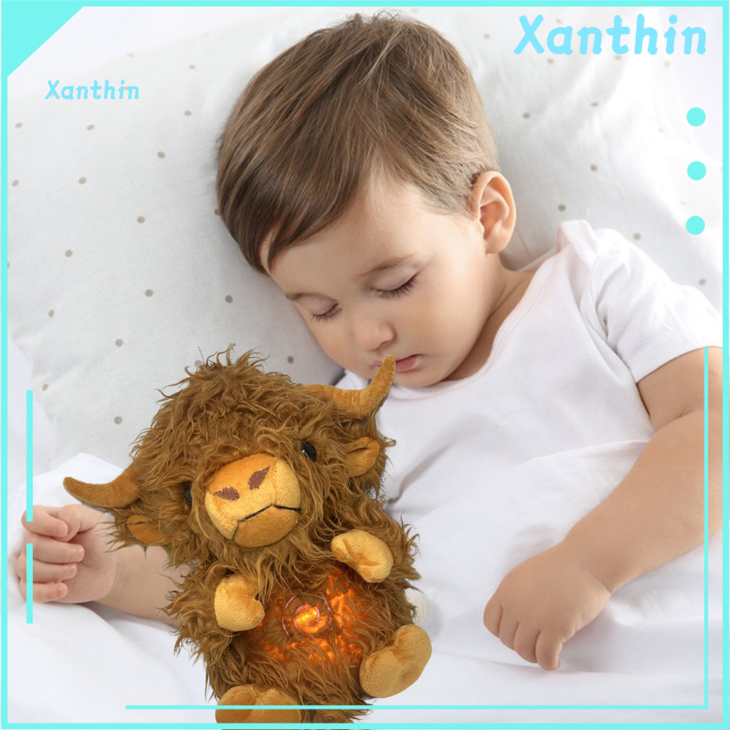 Highland Cow Toy Baby Plush with Soothing Music and Light – Musical Stuffed for Newborns Infants Boys Girls Perfect Gi