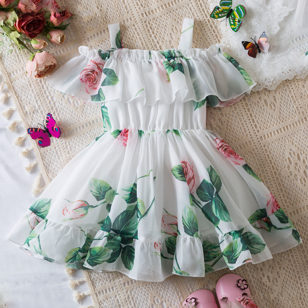 WFRV Vestido De Princesa Chiffon 3D Rose Infant Toddler Verão Festa De Casamento Bebê 1-5 Anos