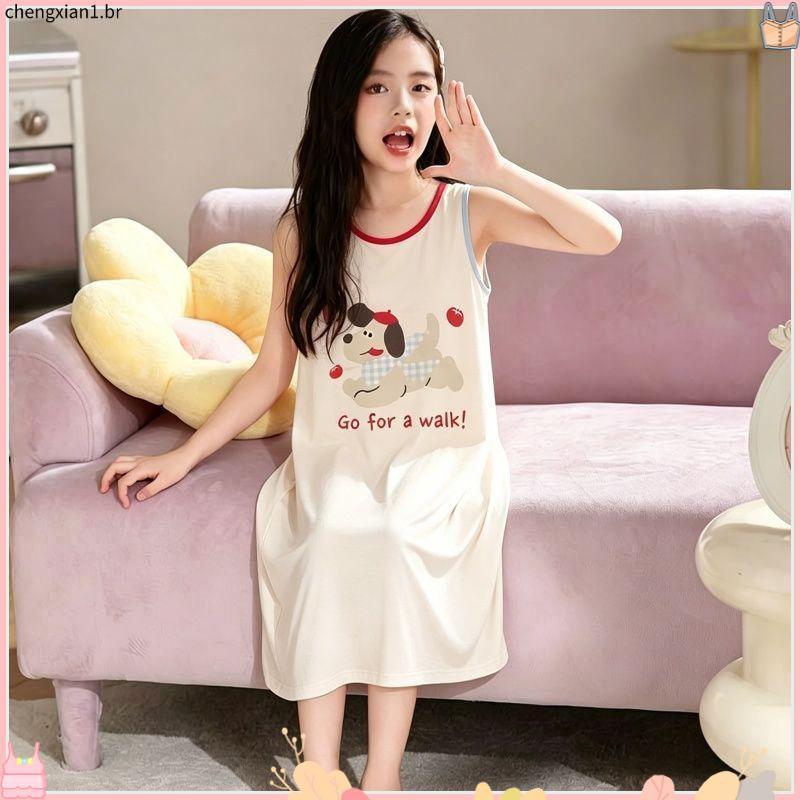 Colete de algodão puro meninas camisola verão estilo fino camisola infantil médio grande terno de ar condicionado infant