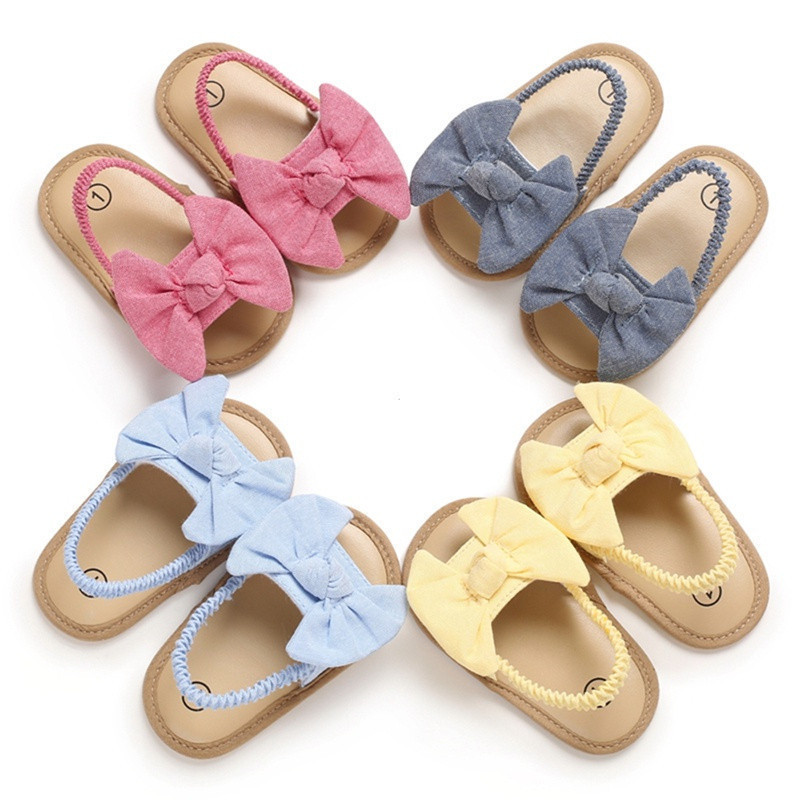 Sandálias Com Nó De Laço Para Bebês Meninas Summer Soft Sole Flat Princess Dress Shoes Infant Non-Slip First Walkers Cal