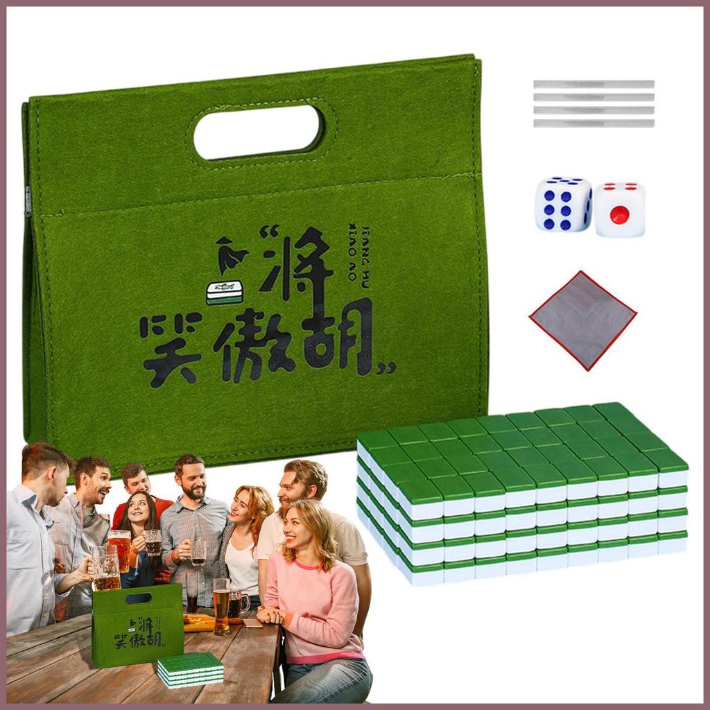 Conjunto De Mahjong De Viagem Pequena Toalha De Mesa Saco De Transporte Dados Telha Régua Jogo Para Amigo Noite mueadegb