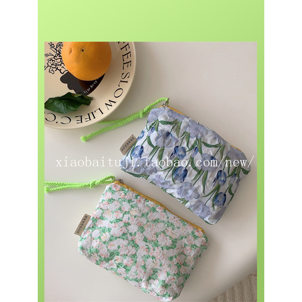 Pequeno coelho branco mesa fresco Floral moeda bolsa mão-transporte Tether pequeno saco de pano japonês macio menina por