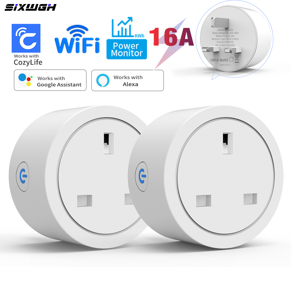 Temporizador De Monitoramento De Energia Smart WiFi Plug 16A Do Reino Unido Funciona Com Alexa