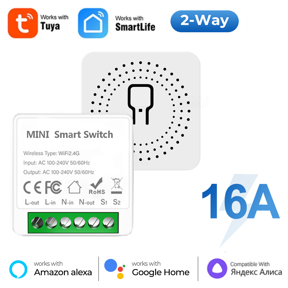 Interruptor WiFi Tuya 16A 2 Vias Mini AXUS, Temporizador de Relé DIY, Controle Remoto por Voz, Automação Inteligente,