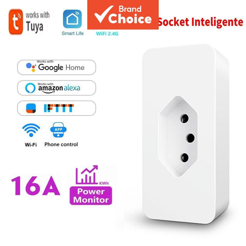 AXUS Para Tomada Inteligente Tuya WiFi 16A Padrão Brasileiro Monitoramento de Energia Controle por Voz App Smart Life