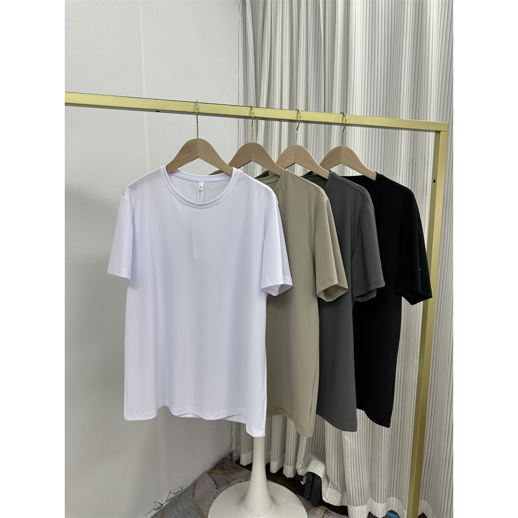 Icy Millet Unissex Gola Redonda All-Match Top Básico de Secagem Rápida Respirável Gola Redonda Stretch Camiseta de Manga