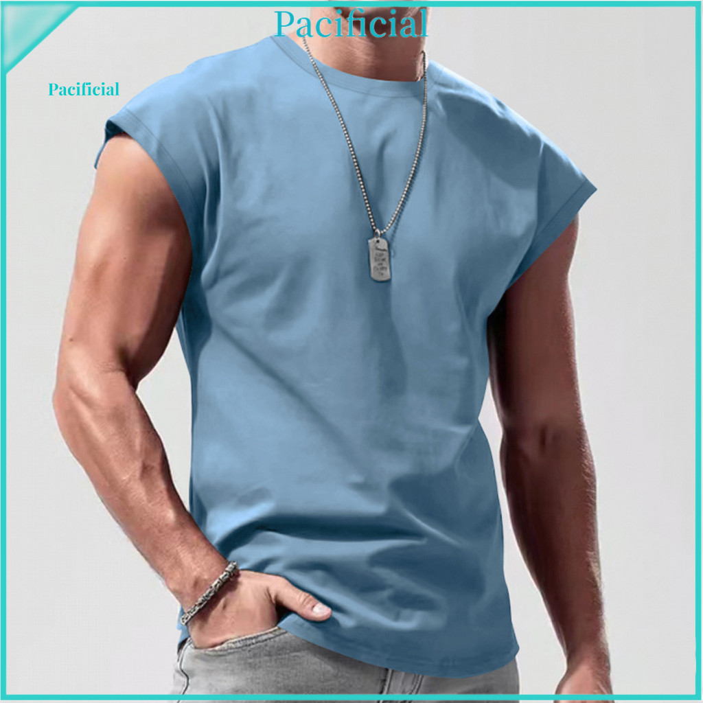 Dropped Shoulder Design Overalls T-shirts Men’s Summer Crew Neck T-shirt – Lightweight Soft Breathable with Armpit V